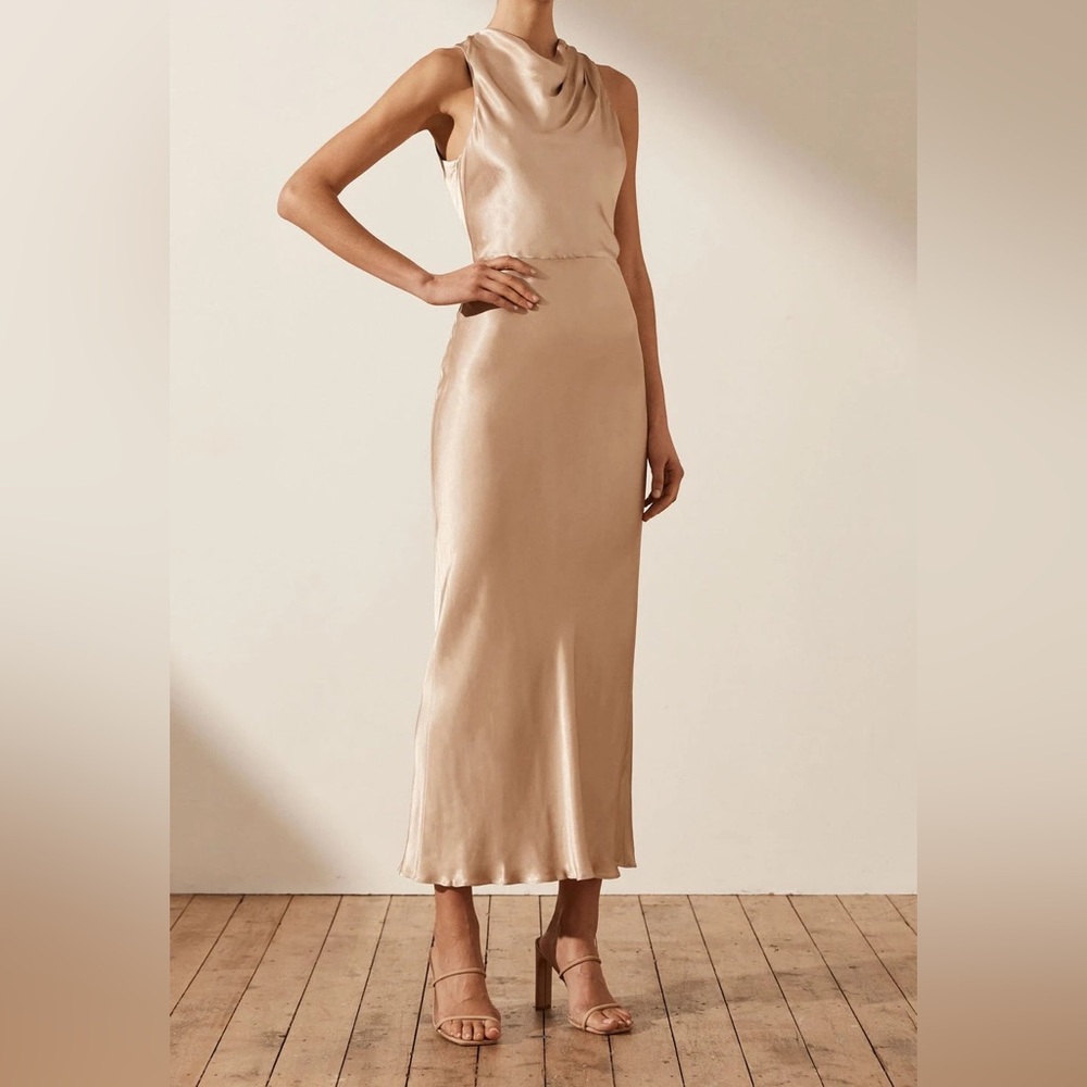 Shona Joy La Lune High Neck Midi Dress – Gold, Cocktail, Evening, Elegant, Sz 4 - Picture 3 of 16